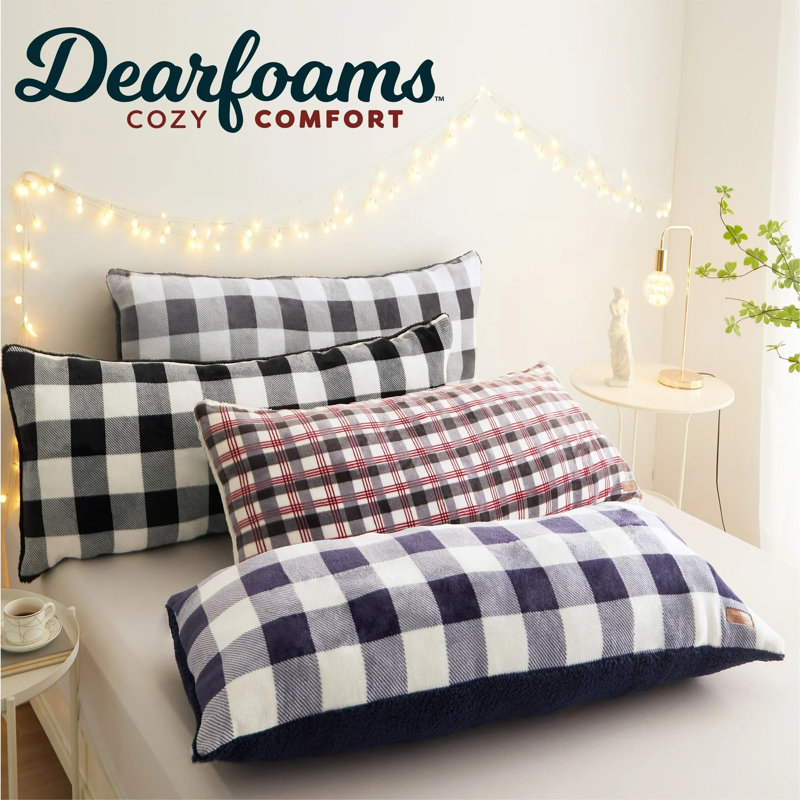 Dearfoams Royal Plush Plaid Full Body Pillow, Black/White
