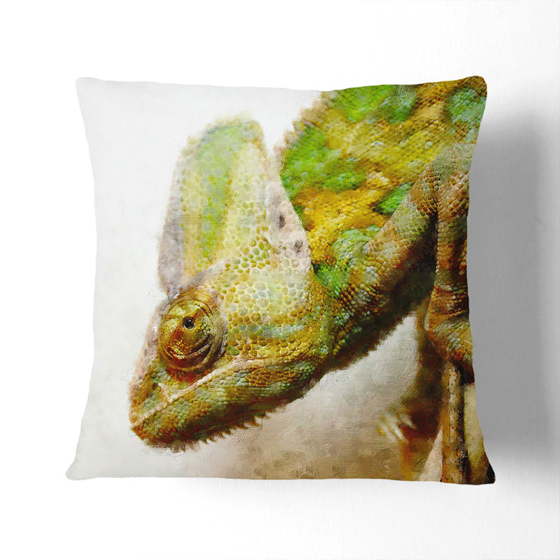 Chameleon Lizard Vol.3 Painting Square Throw Cushion, 40cm H x 40cm W x 15cm D, Black