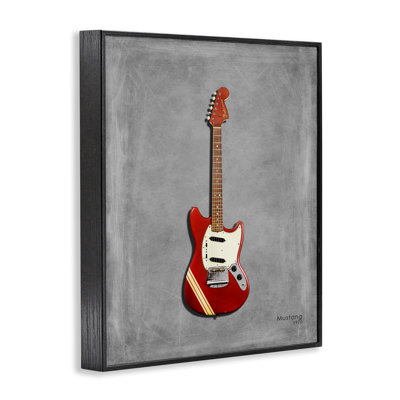 Guitare rouge sur estampe numérique grise, design par Mark Rogan