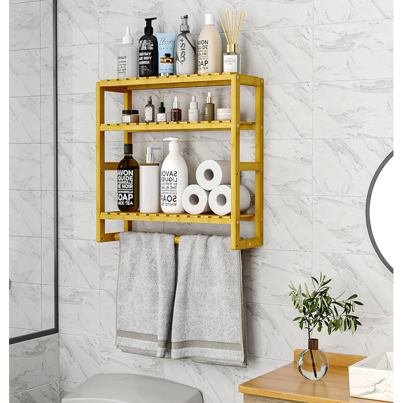 Bathroom Shelf Storage Adjustable Bamboo shelf ,3-Tier Over Toilet Rack Bathroom Organizer , Natural