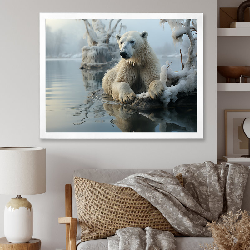 Ours blanc polaire - impression, H 16 po x l 32 po x P 1 po, Cadre photo blanc