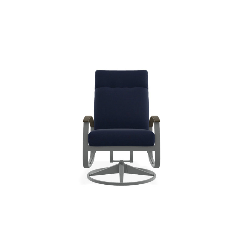 Chaise berçante pivotante réglable avec coussins Askar, Mélange indigo, Bois de plage P40, Graphite texturé