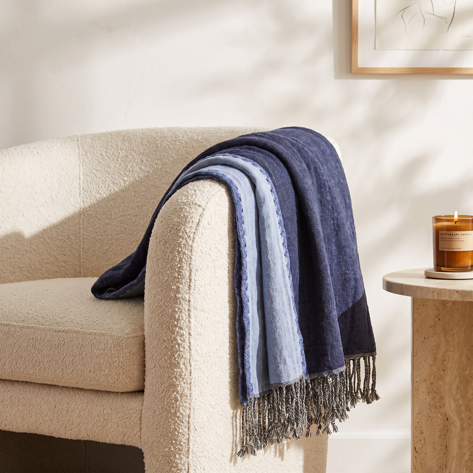 Cosette Reversible Wool Throw Blanket, Navy/Blue
