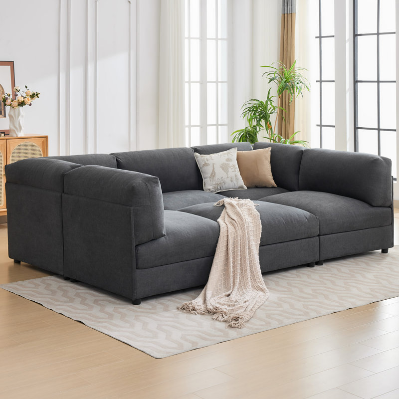 110" Modular Sectional Sofa, 6-seater Convertible Sofa Bed, U-shaped/l-shaped, Sleeper Sofa For Living Room, Gray Linen