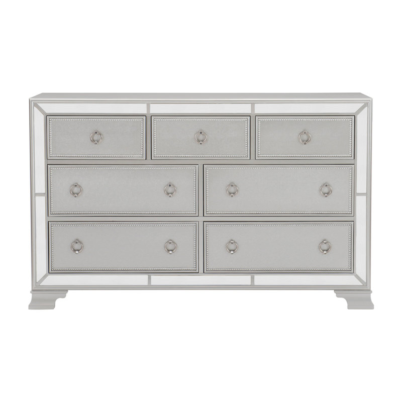 Dresser With 7 Drawers And Beveled Mirror Trim