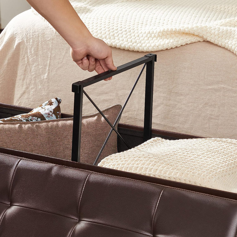 Upholstered Ottoman, Brown Leather Match