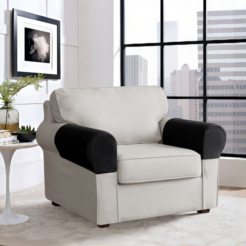 Housse pour accoudoirs à coussins avec quadrillage texturé très doux et extensible Pizarro, Noir