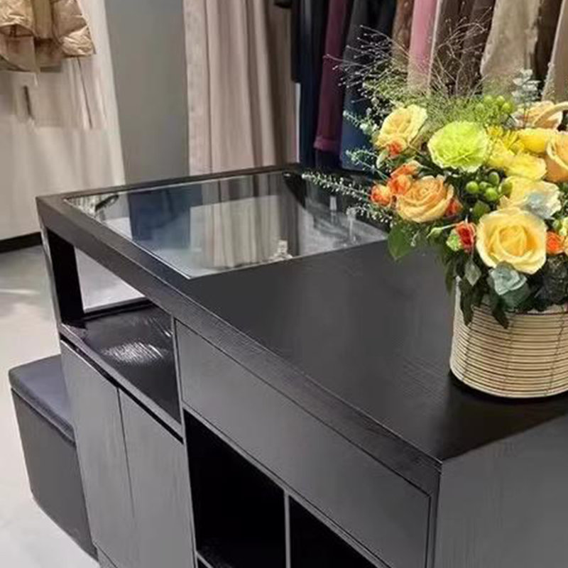 Vitrine simple pour îlot central, Noir, H 35,43 po x l 62,99 po x P 23,62 po