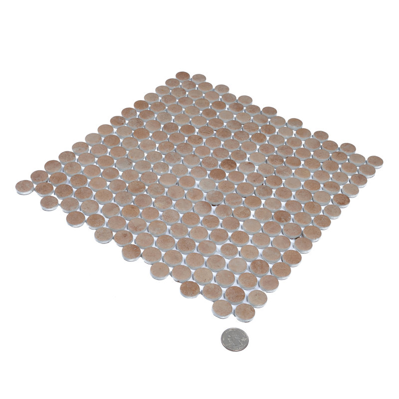 Carrelage mosaïque rond en verre recyclé mauve 12 x 12 po Lucenza (10,56 pieds carrés / caisse, paquet de 12), Taupe mat