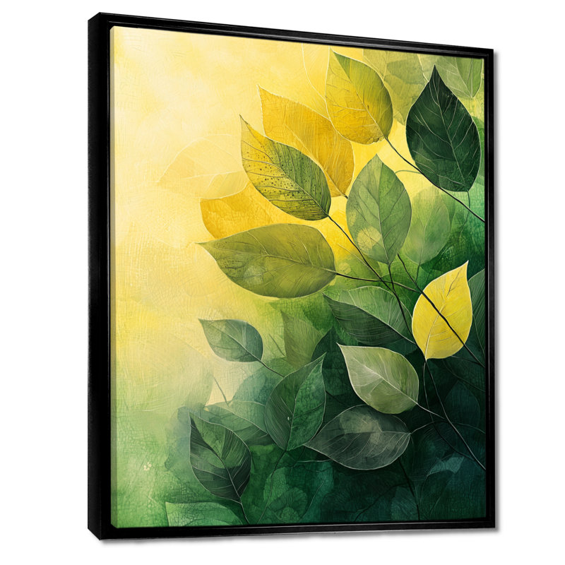 «Green Green Summer Leaves Foliage Collage I», reproduction sur toile, H 20 po x l 12 po, Reproduction avec cadre flottant