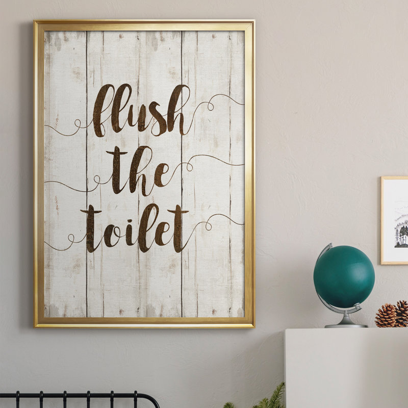 «Flush The toilettes», art textuel sur toile, Or, H 26,5 po x l 36,5 po x P 1,5 po