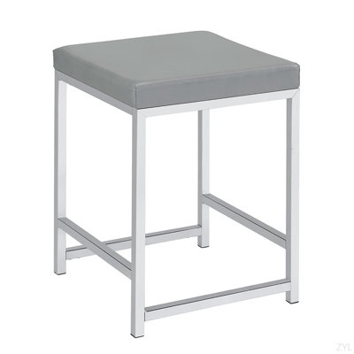 Grey Upholstered Square Vanity Stool