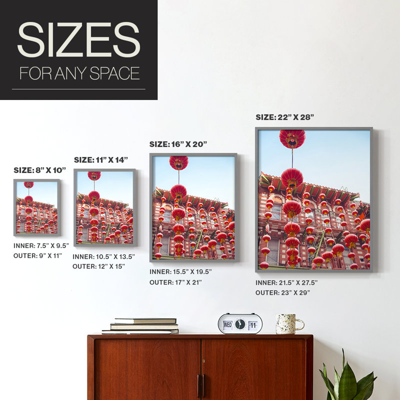 «Lovely Lanterns I», reproduction encadrée - bois massif, Gris, H 10 po x l 8 po