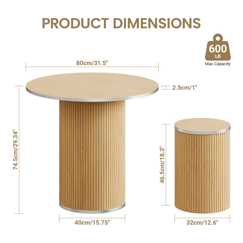 Round Pedestal Dining Table with 4 Stools, Natural