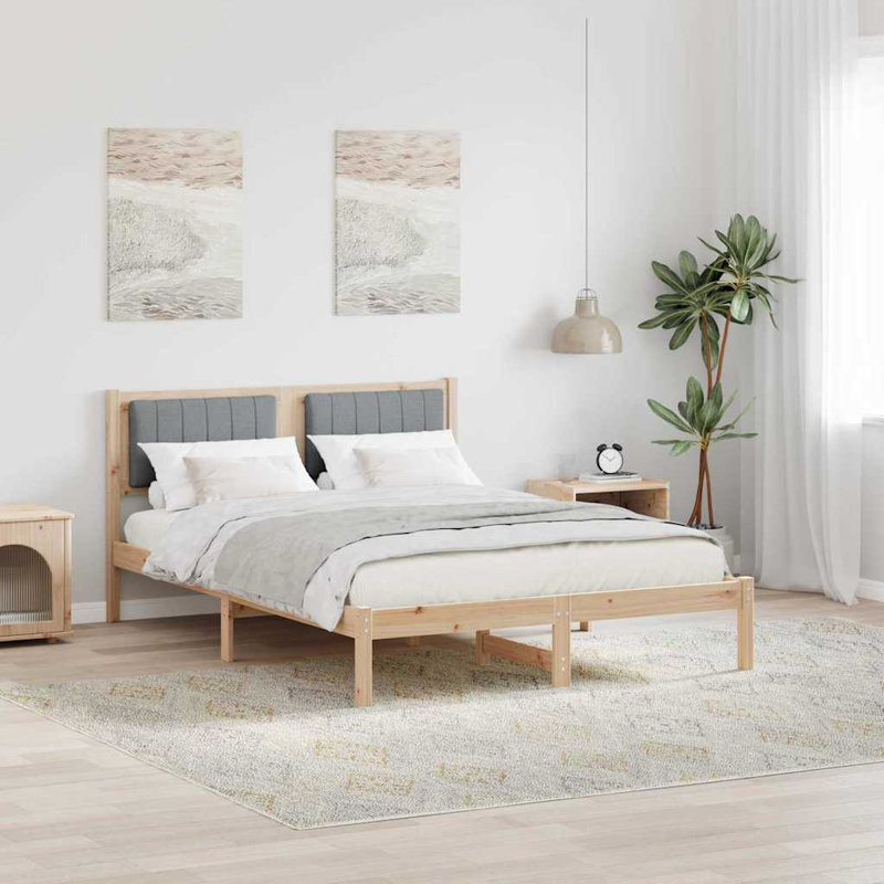 Solid Wood Bed, Natural/Light Grey, European Double (140 x 190 cm)