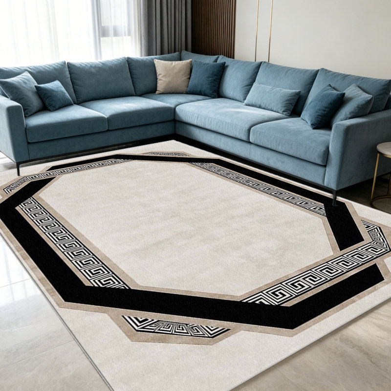 Black Greek Key Border area rugs for Living Room, Soft and Comfortable, Suitable for all seasons, easy to maintain, machine washable Indoor floor mat, Under Table Farmhouse suitable for Bedroom, Dining Room, Study, Patio, Balcony, Home Decor