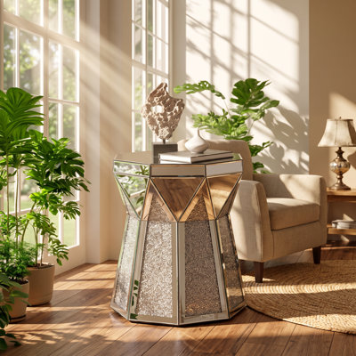 Kai Lee 20" W x 20" D x 23.6" H Crushed Diamond Mirrored Glass Accent End Table