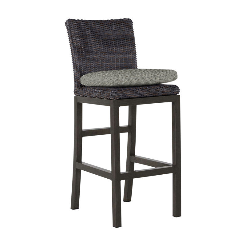 Rustic 30.5" Patio Bar Stool with Cushion, Dove Sunbrella® Linen, Slate Gray, No Welt