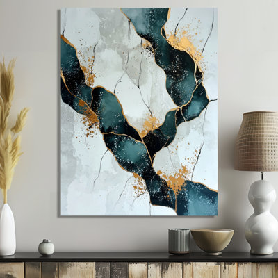 Golden Light Of Emerald Marble I - Abstract Metal Wall Art, Marble Wall Decor Metal Print
