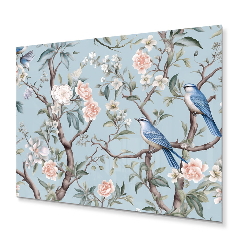 Chinoiserie avec oiseaux et pivoines - impression d'art mural en métal pivoines, H 24 po x l 32 po x P 1 po