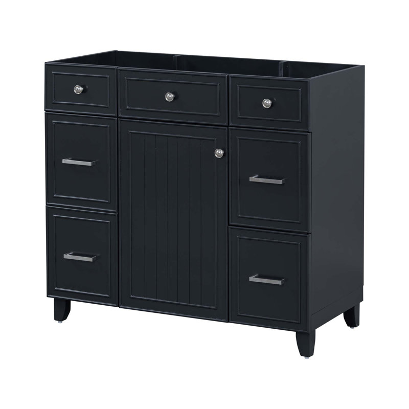36" Bathroom Vanity Without Sink, Black, Silver