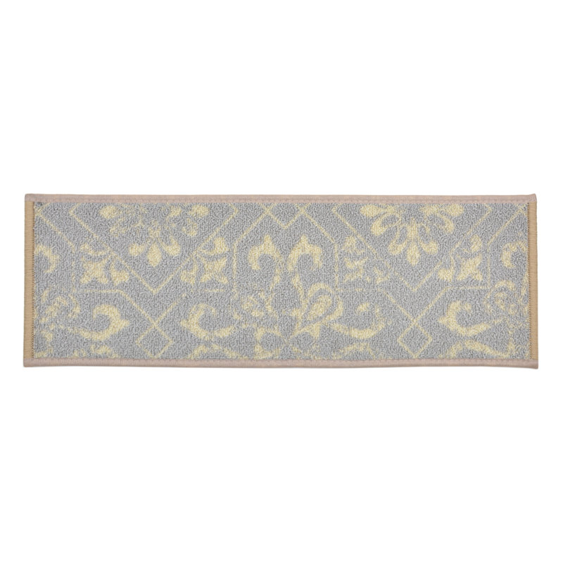Tapis d'escalier gris antidérapant à motif floral lavable à la machine, Rectangle 26 po x 8,5 po