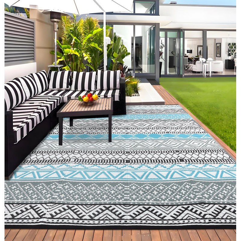 Boho Outdoor Mats Plastic Straw Rug Waterproof Vintage Washable Outdoor Rug for Garden Backyard Picnic Camping RV Deck Beach Trailer