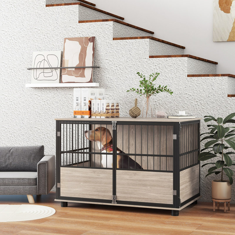 Table de bout pour chien 39,5 ", cage intérieure en bois pour chenil avec 3 portes