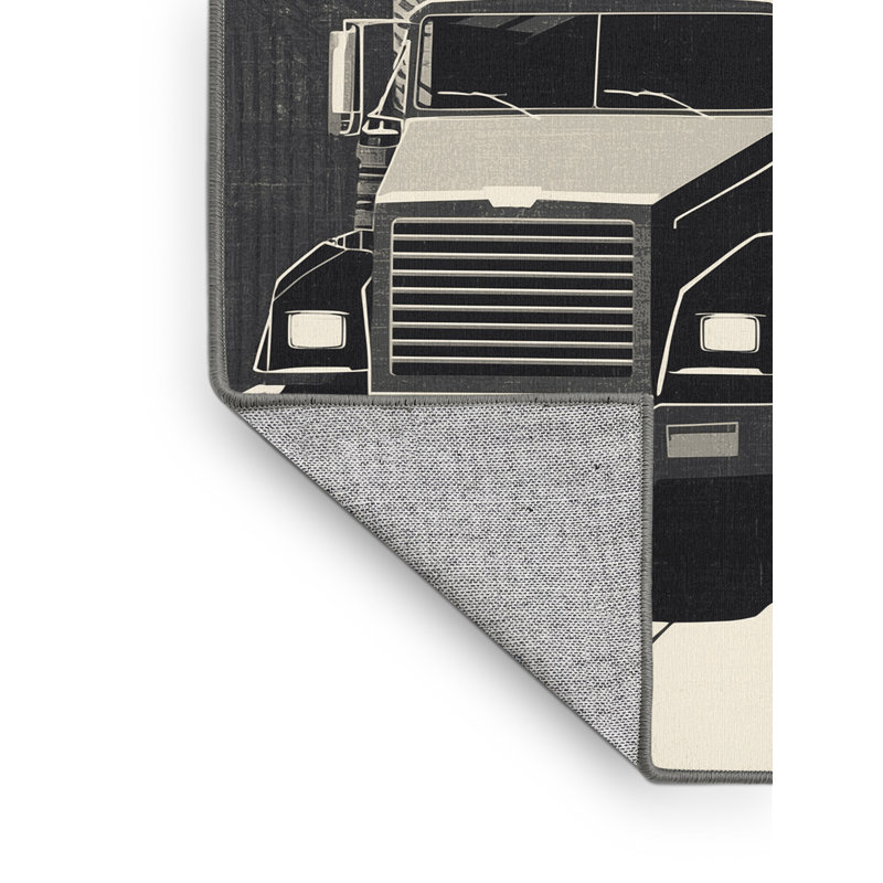 Machine Washable Vehicles And Transportation Transport Truck Convoy Modern Block Print Rug in Gray – Gray Binding, 5x7