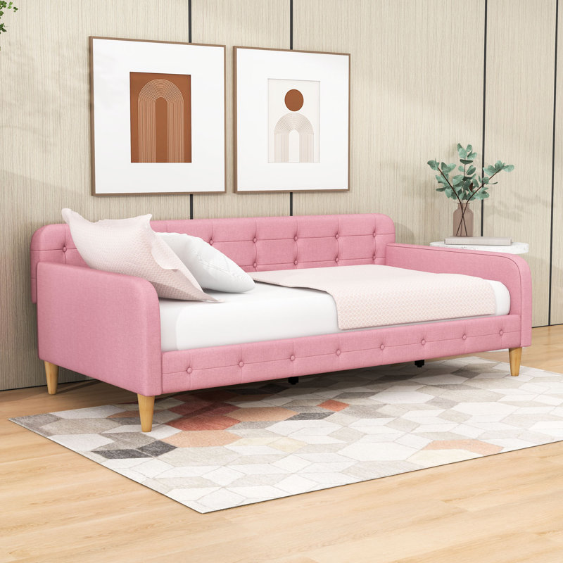 Kimery Upholstered Dayed with Slats, Pink, Twin