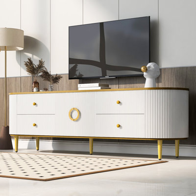 Modern TV Stand For Tvs Up To 80 Inches, Entertainment Center With 4 Drawers And 1 Cabinet, Wood TV Console Table With Metal Legs And Handles For Living Room