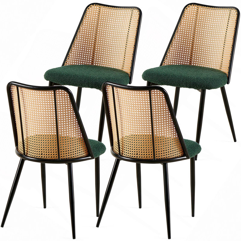 Boucle Upholstered Dining Chairs , Green, 4