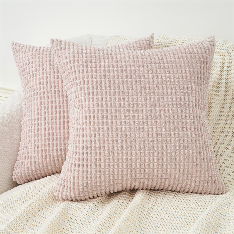Corduroy Square Pillow Cover, 18"H x 18"W, Light Pink