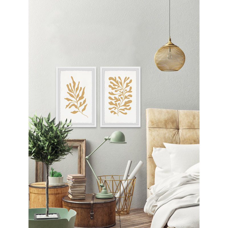 Golden Seaweeds par Marmont Hill - ensemble de 2 peintures encadrées, L 20 po x H 30 po