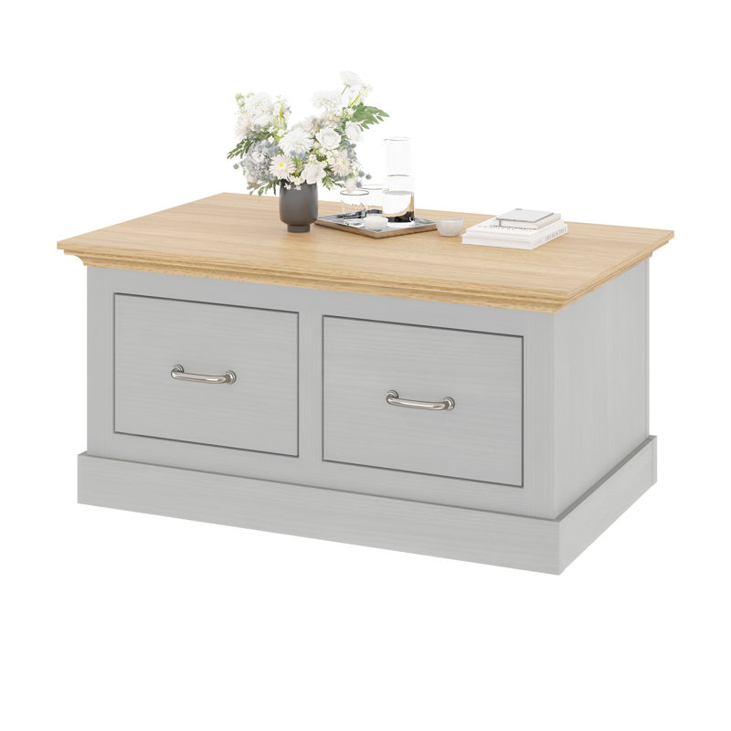 Ivison 35.4" W Coffee Table with 2 Drawers, Oak
