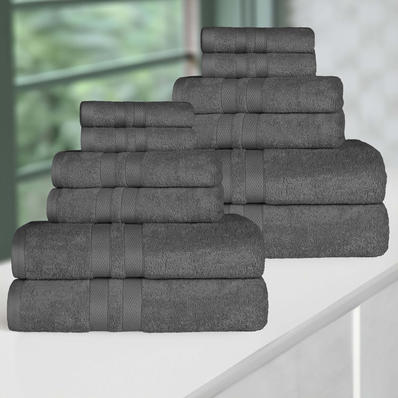 Charcoal Cotton 12 Piece Quick-Drying Towel Set