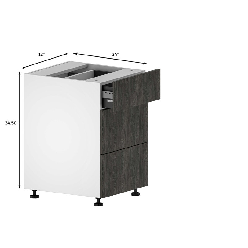 Armoire de cuisine de style moderne à assemblage rapide, carbone marine et gris nordique 12 po, 3 tiroirs, Marine carbone