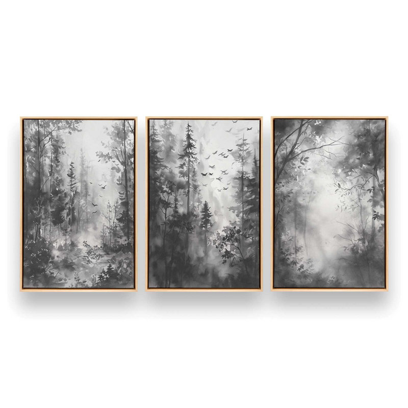 Ensemble de 3 impressions sur toile Forest Enclave, H 12,75 po x l 26,25 po x P 1,75 po, Cadre américain en érable flottant