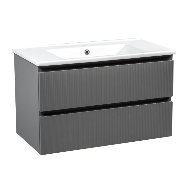 Carlota 34'' Free Standing Single Bathroom Vanity with Ceramic Top with Mirror