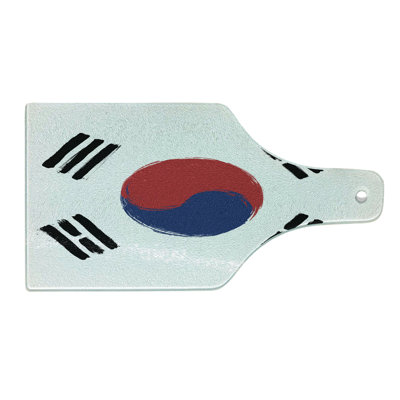 Ambesonne Korean Flag Tempered Glass Cutting Board Country Grunge Painting White Dark Pink Blue