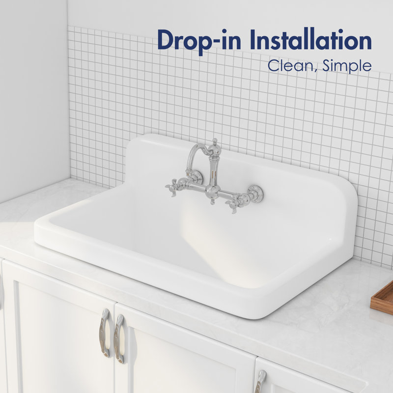 Mason 30-inch White Ceramic Laundry Sink Wall Mount Utility Sink Farmhouse Vintage Sink Laundry Tub