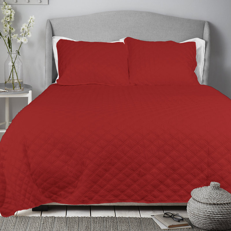 Ensemble de courtepointe réversible à motif de losanges Iosten, Courtepointe simple et 1 taie décorative, Rouge