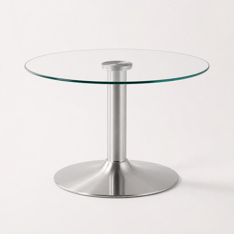 Table basse ronde en verre trempé avec base de support en métal robuste, table basse polyvalente à usage domestique, mobilier peu encombrant