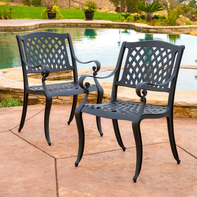 Chaises de salle à manger en fonte d'aluminium 2 - filet noir, pour terrasse de style patio