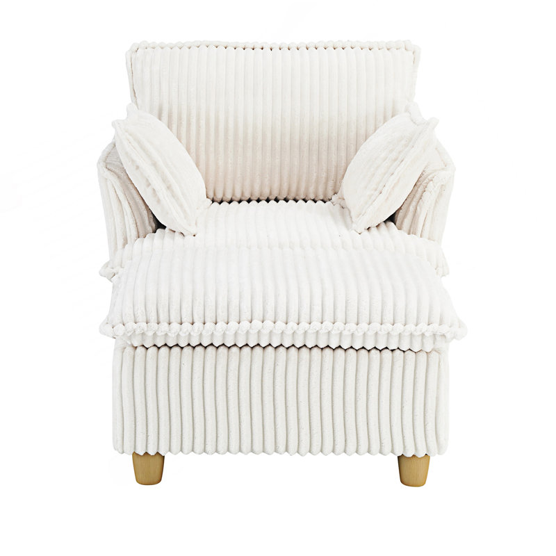 Canapé à une place avec repose-pieds et coussins décoratifs, Beige