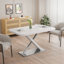 Table de salle à manger de 47,25 po à 63 po de style moderne blanc brillant pour 4 à 6 personnes, table de salle à manger extensible avec base en métal croisée et tubes en acier inoxydable