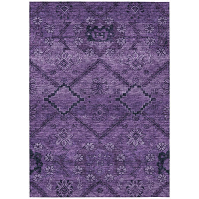 8' X 10' Eggplant Purple And Plum Floral Washable Indoor Outdoor Area Rug