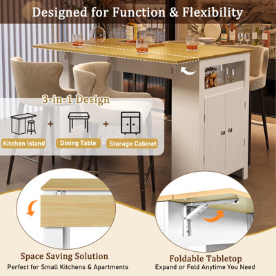 Buffet table de salle à manger 54,33 po 3-en-1 avec plateau de table pliable pour la cuisine et la salle à manger