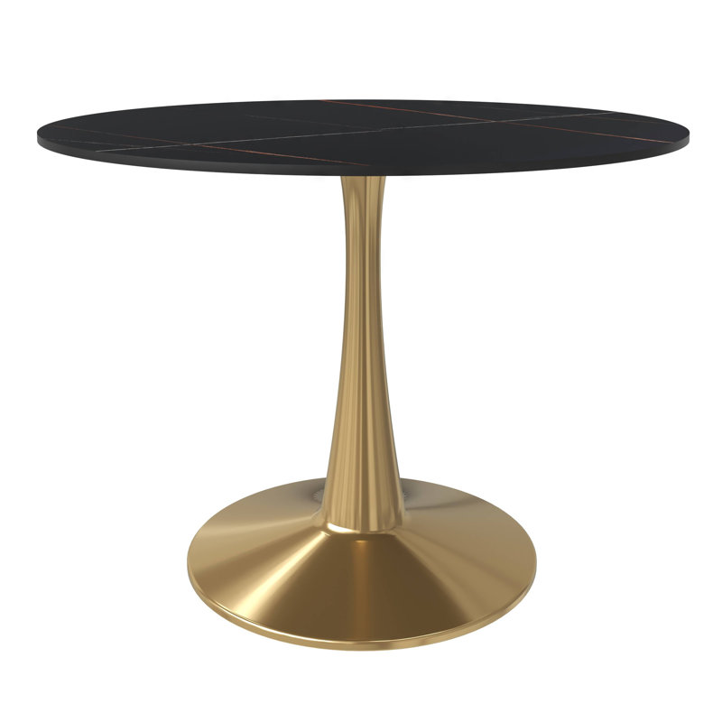 Table de salle à manger ronde avec plateau en pierre frittée et base de piédestal en acier pour 2 à 4 personnes dans la cuisine et la salle à manger
