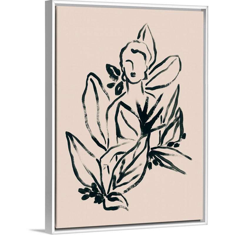 Foliage figure I, art mural sur toile, Toile avec cadre blanc, H 42 po x l 32 po